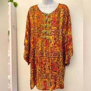 Petro Zillia orange silk paisley Asian tunic blouse SMALL